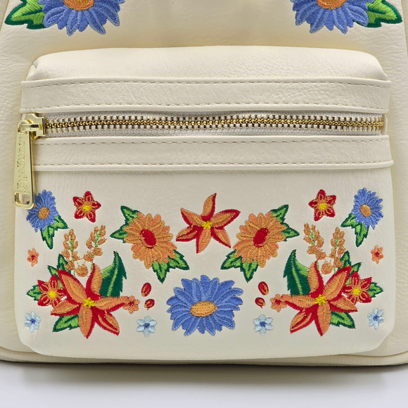 Loungefly Disney Minnie Mouse Embroider Cosplay Floral White Mini Backpack Bag - Picture 7 of 8